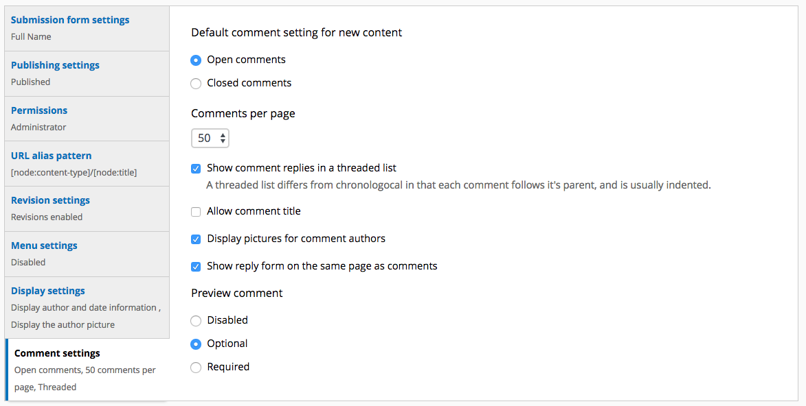 Comment Settings